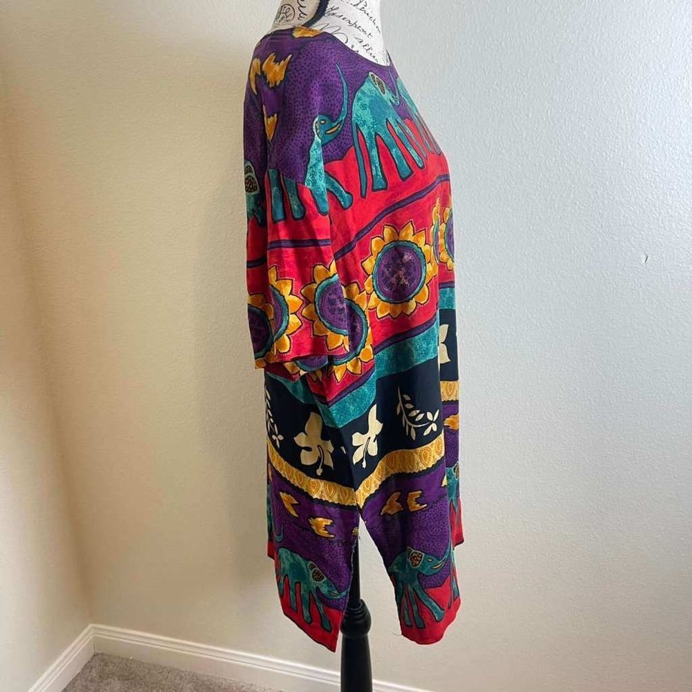Vintage Jessica Howard Elephant Sunflower Print Rayon Tunic Dress Womens 12 USA - Picture 4 of 11
